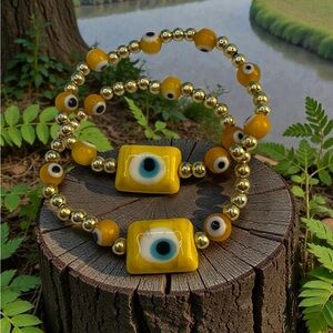 Yellow evil eyes Bracelet set